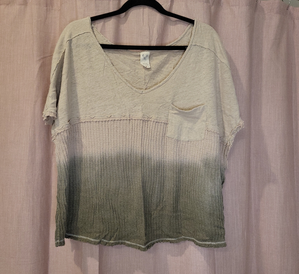 We The Free Ombre Ribbed V-Neck Top in Cream and Olive